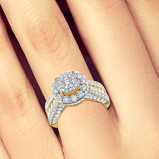 Diamond Halo Engagement Ring 2.30 CTW Round Cut 14K Yellow Gold