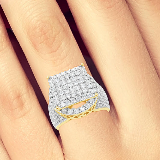 Diamond Halo Ring 1.88 CTW Round Cut 10K Yellow Gold