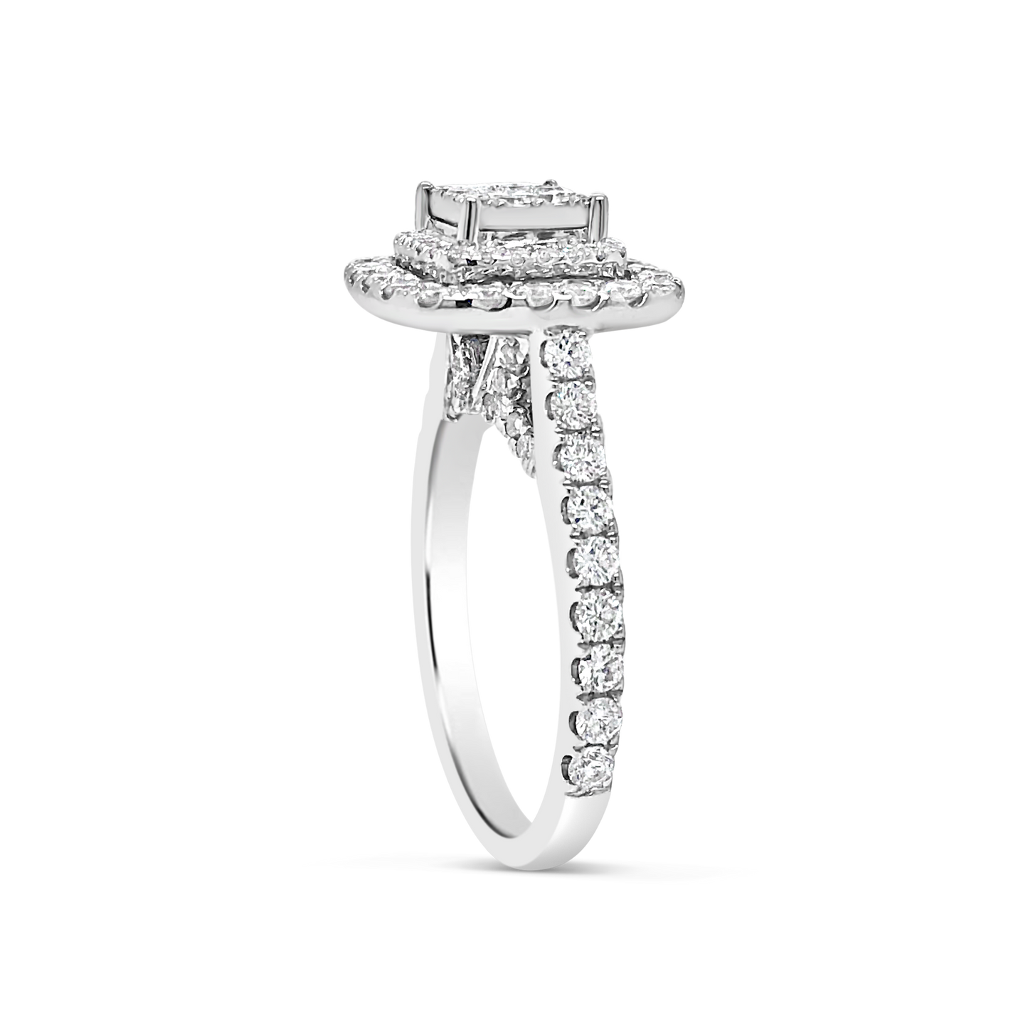 Diamond Halo Engagement Ring 1.34 CTW Round Cut 14K White Gold