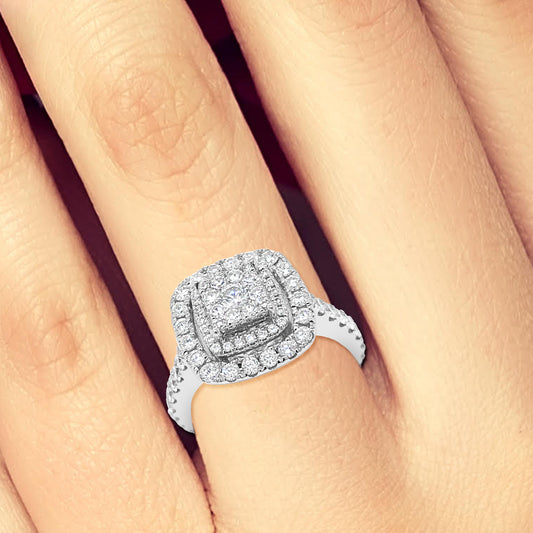 Diamond Halo Engagement Ring 1.34 CTW Round Cut 14K White Gold