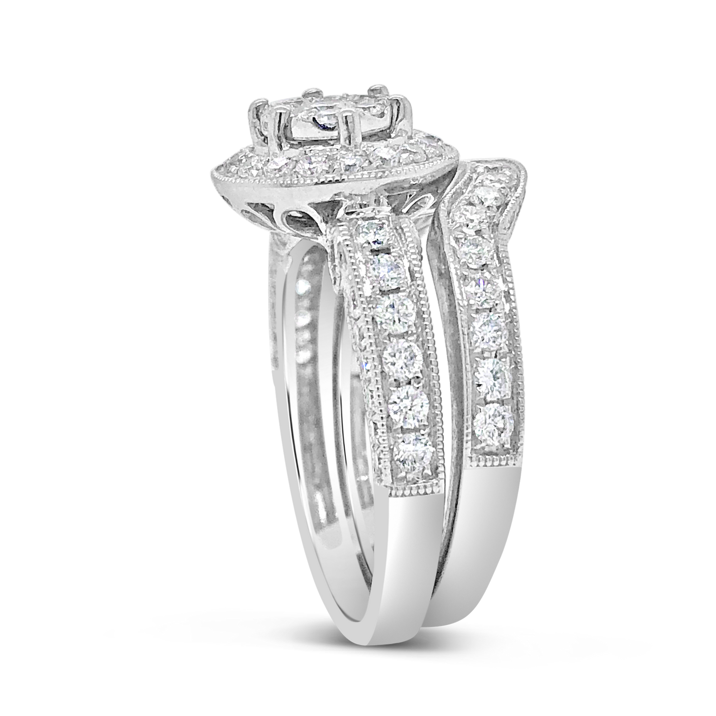 Diamond Halo Engagement Ring 1.60 CTW Round Cut 14K White Gold