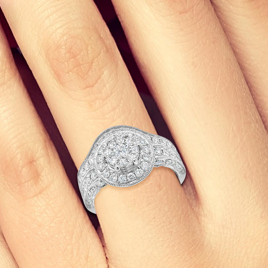 Diamond Halo Engagement Ring 1.60 CTW Round Cut 14K White Gold