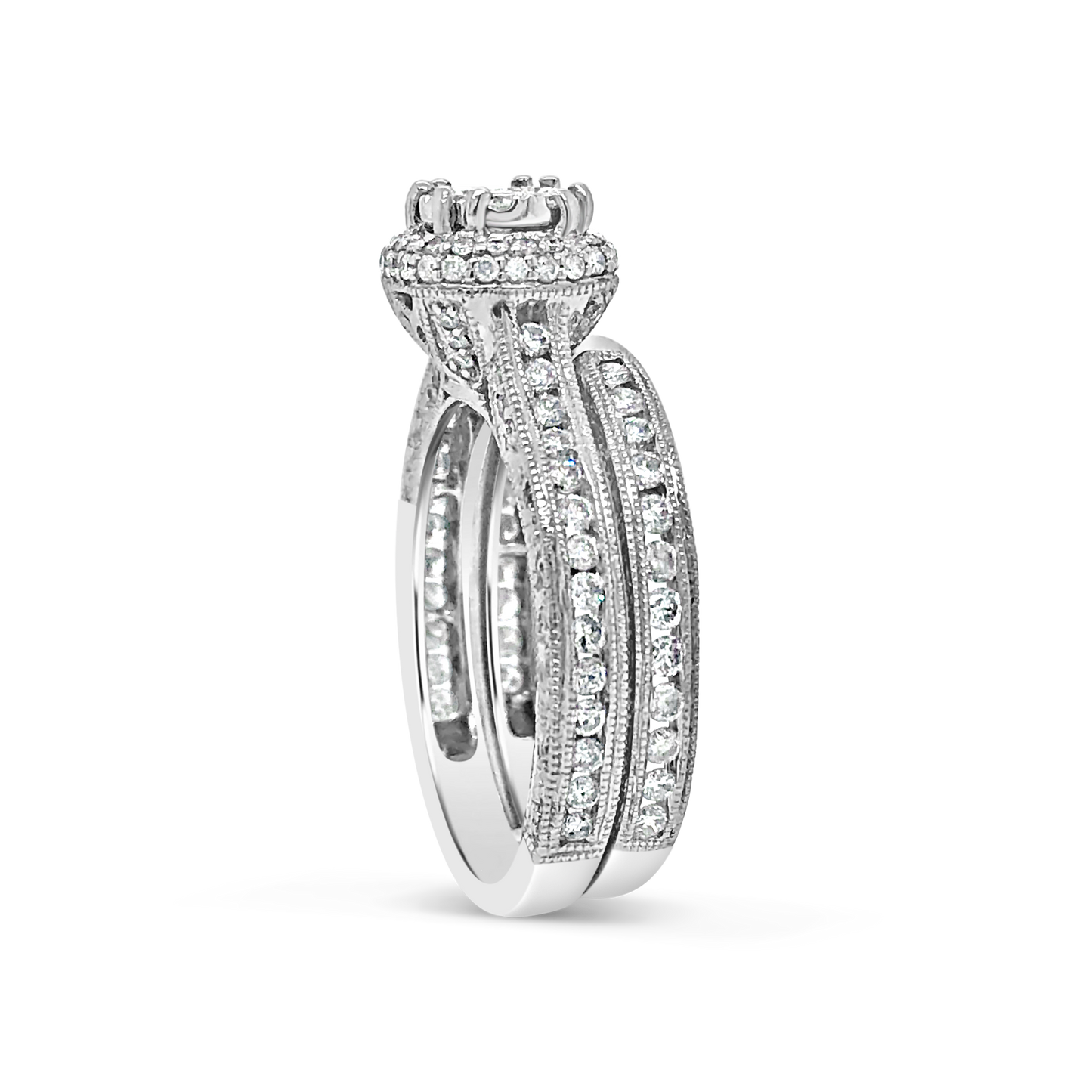 Diamond Halo Engagement Ring 1.10 CTW Round Cut 14K White Gold