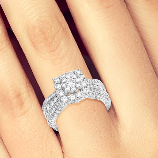 Diamond Halo Engagement Ring 3.60 CTW Round Cut 14K White Gold