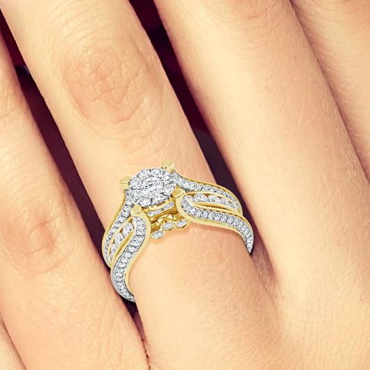 Diamond Halo Engagement Ring 2.16 CTW Round Cut 14K Yellow Gold