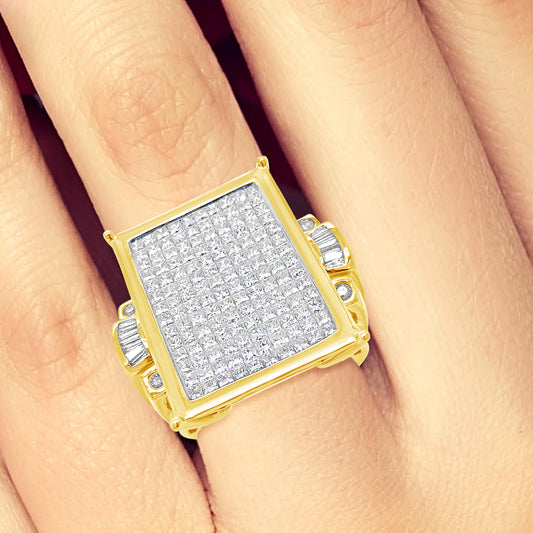 Diamond Ring 3.50 CTW Princess Cut w/ Baguettes & Round Cut 14K Yellow Gold