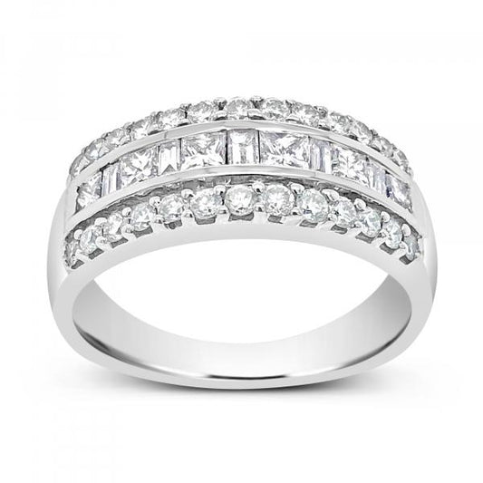 Diamond Band 1 CTW Princess Cut, Baguettes & Round Cut 14K White Gold