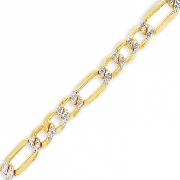 10K Yellow Gold Two Tone Hollow Pave Figaro Link 20" Chain