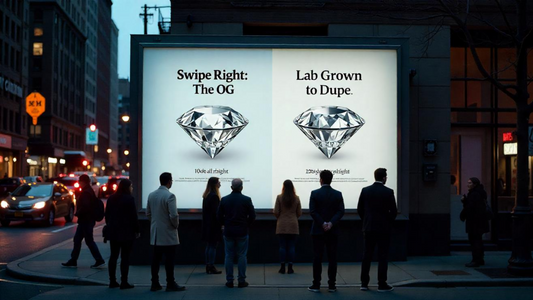 Natural diamond vs lab-grown diamond marketing campaign billboard in NYC
