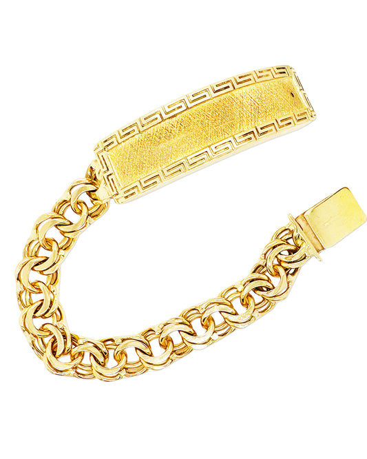 CHINO LINK BRACELET WITH GREEK KEY BORDER ON PLATE 88.20 GM