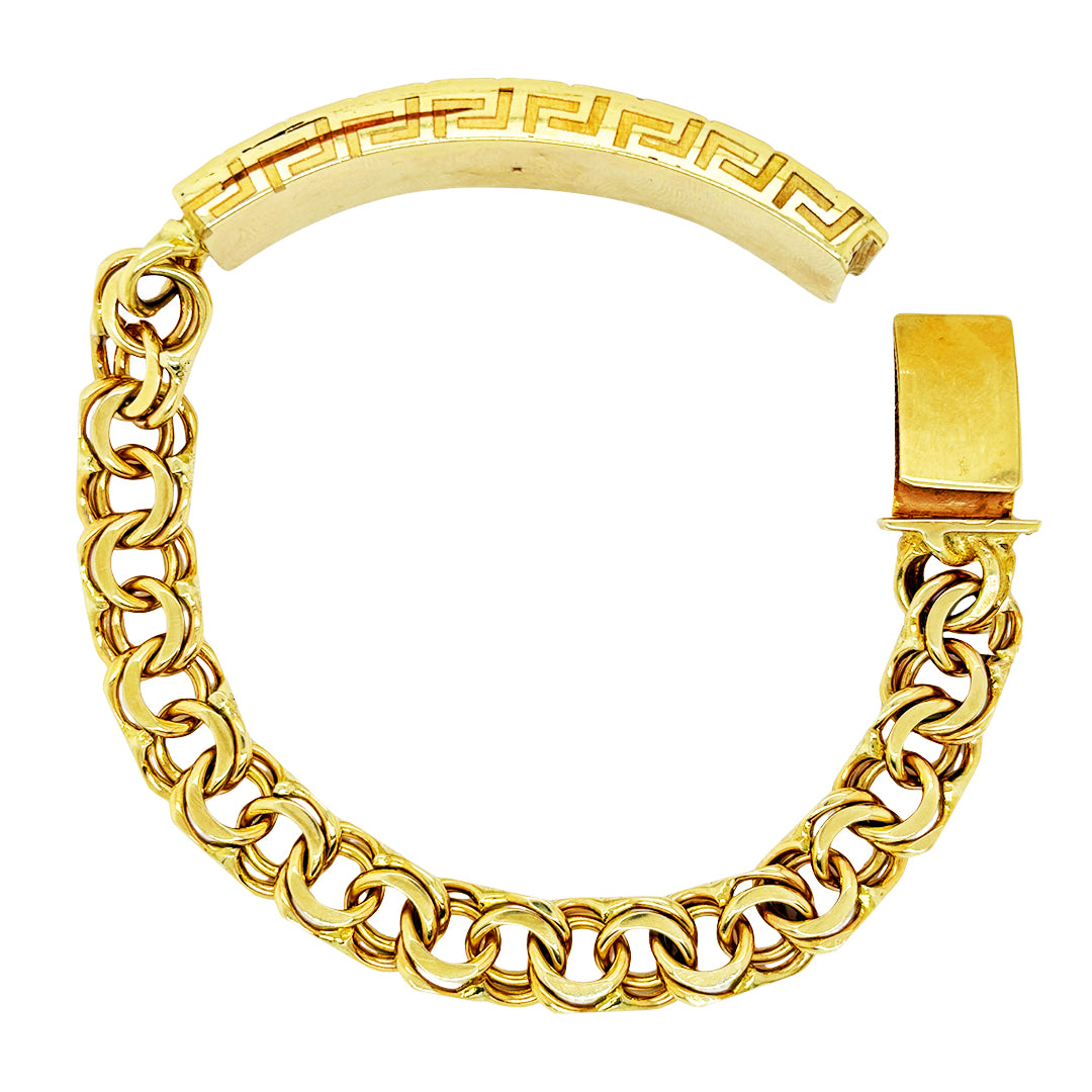 CHINO LINK BRACELET WITH GREEK KEY BORDER ON PLATE 52.80 GM