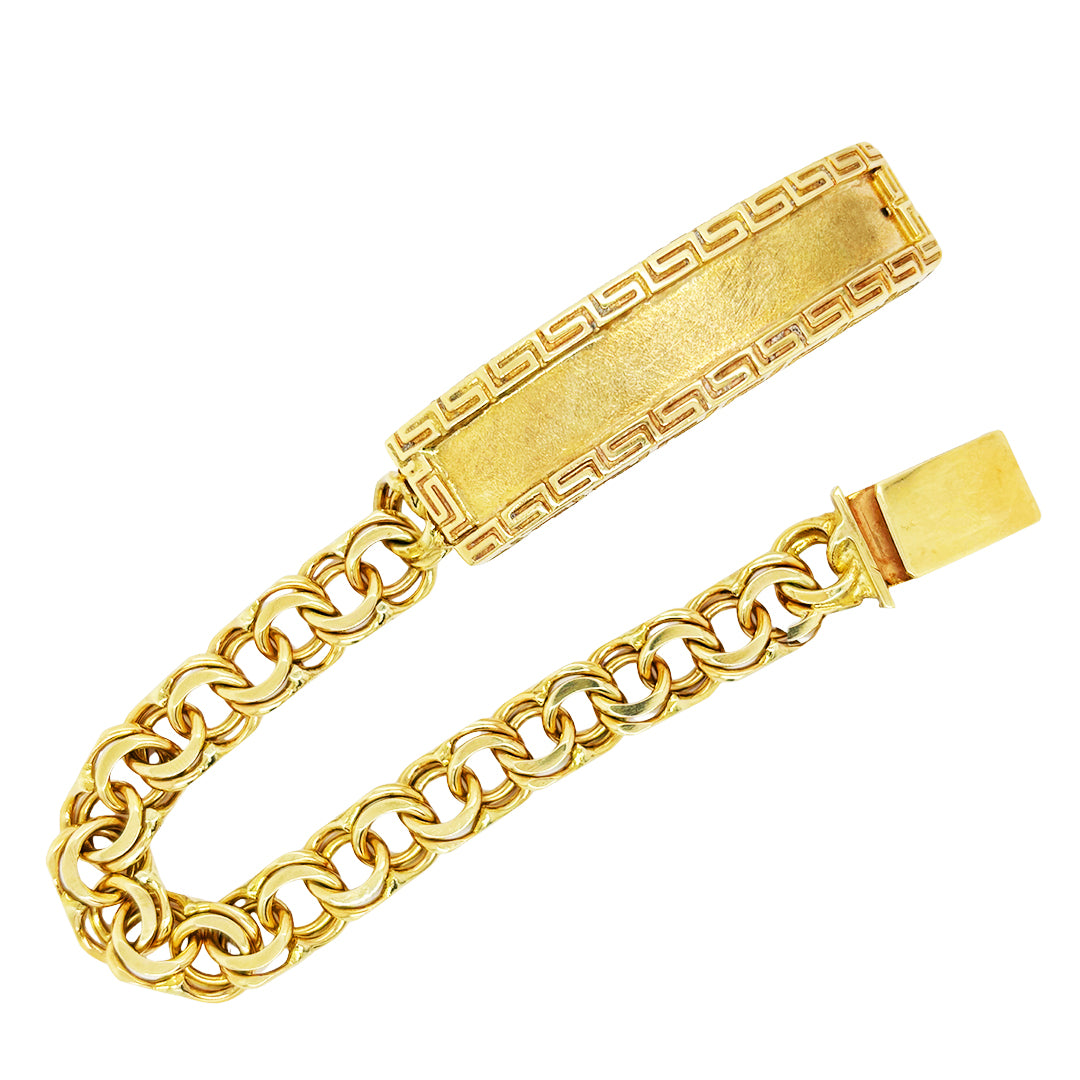 CHINO LINK BRACELET WITH GREEK KEY BORDER ON PLATE 52.80 GM