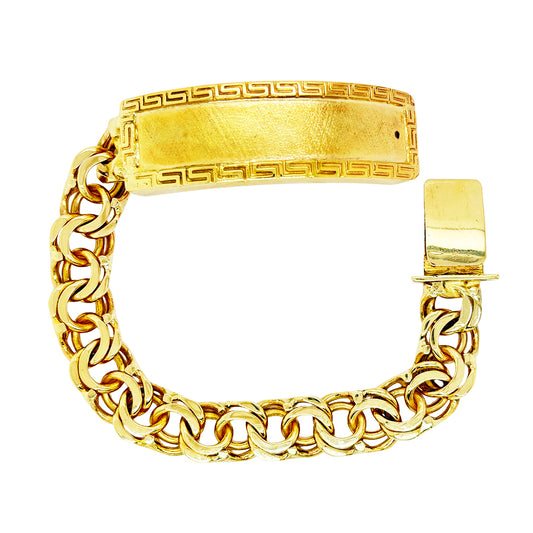 CHINO LINK BRACELET WITH GREEK KEY BORDER ON PLATE 66.90 GM