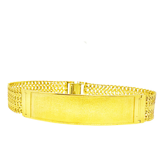 FOUR STRAND DIAMOND CUT CUBAN BRACELET WITH SATIN FINISH PLATE 13.90 GM