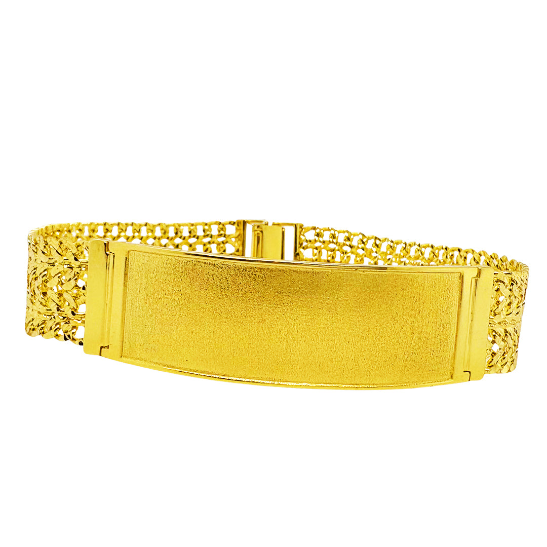 FOUR STRAND DIAMOND CUT CUBAN BRACELET WITH SATIN FINISH PLATE 23.50 GM