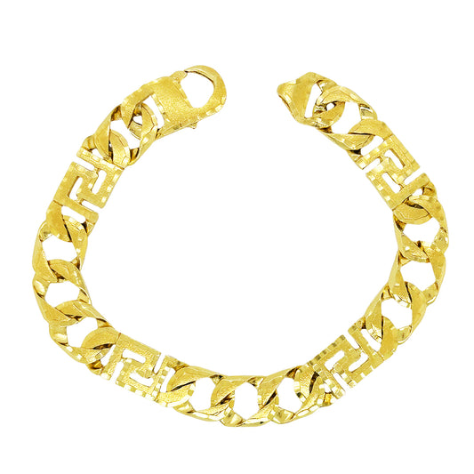 CUSTOM MADE CUBAN BRACELET WITH SATIN FINISH, DIAMOND CUT, AND GREEK KEY DESIGN 30.50 GM
