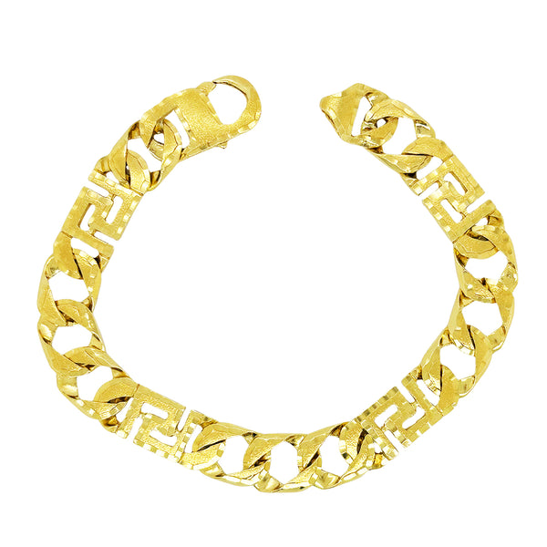 CUSTOM MADE CUBAN BRACELET WITH SATIN FINISH, DIAMOND CUT, AND GREEK KEY DESIGN ED03050