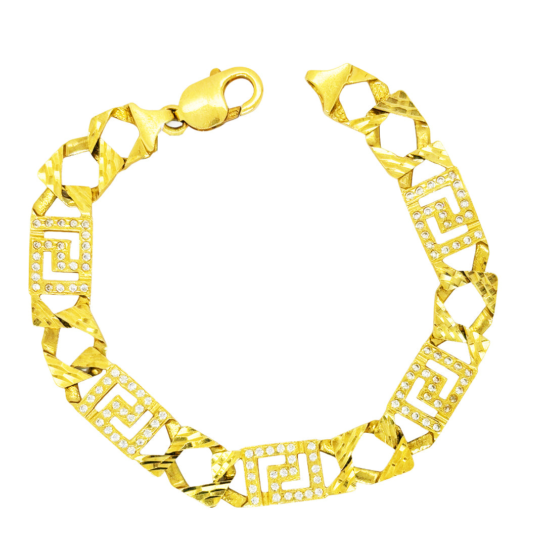 CUSTOM MADE CUBAN BRACELET WITH CLEAR  STONES ON GREEK KEY 18.00 GM