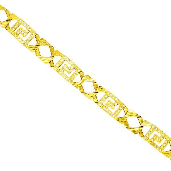 CUSTOM MADE CUBAN BRACELET WITH CLEAR STONES ON GREEK KEY ED00018