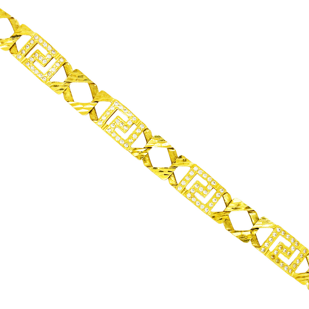 CUSTOM MADE CUBAN BRACELET WITH CLEAR  STONES ON GREEK KEY 18.00 GM