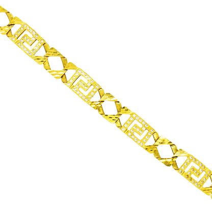 CUSTOM MADE CUBAN BRACELET WITH CLEAR  STONES ON GREEK KEY ED00018