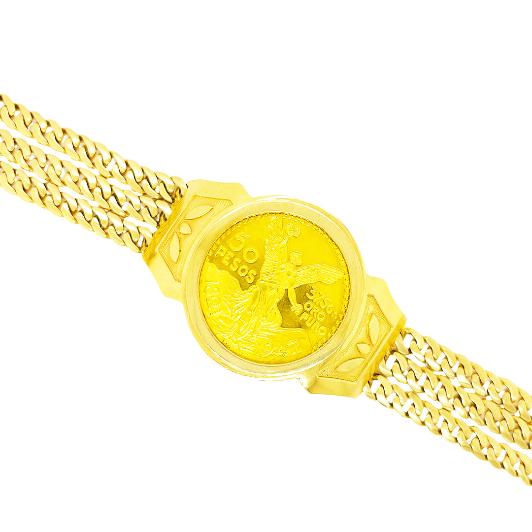 CUSTOM MADE THREE STRAND CUBAN BRACELET WITH 10K COIN IN CENTER ED11760