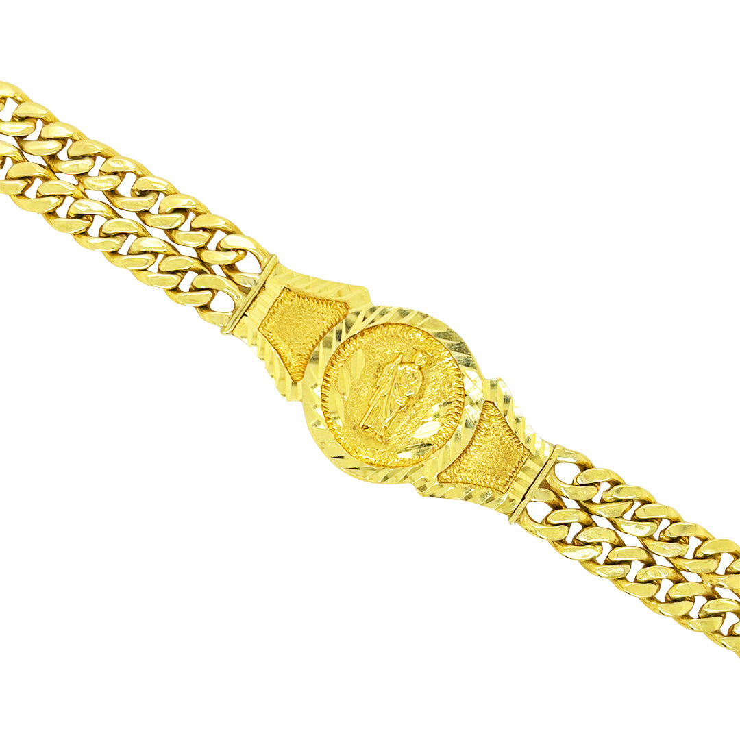 DOUBLE STRAND CUBAN BRACELET WITH SAINT JUDE EMBLEM IN CENTER 38.00 GM