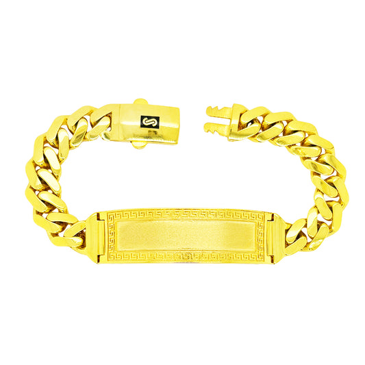 SEMI SOLID MIAMI CUBAN BRACELET WITH GREEK KEY BORDERED PLATE 21.20 GM