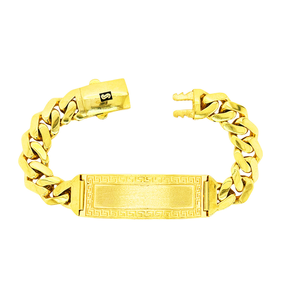 SEMI SOLID MIAMI CUBAN BRACELET WITH GREEK KEY BORDER PLATE 26.40 GM