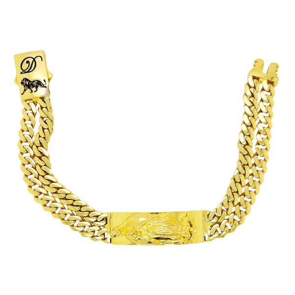 SEMI SOLID DOUBLE STRAND MIAMI CUBAN BRACELET WITH VVIRGIN MARY ON PLATE ED02760