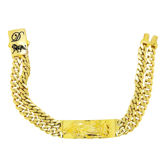 SEMI SOLID DOUBLE STRAND MIAMI CUBAN BRACELET WITH VVIRGIN MARY ON PLATE 27.60 GM