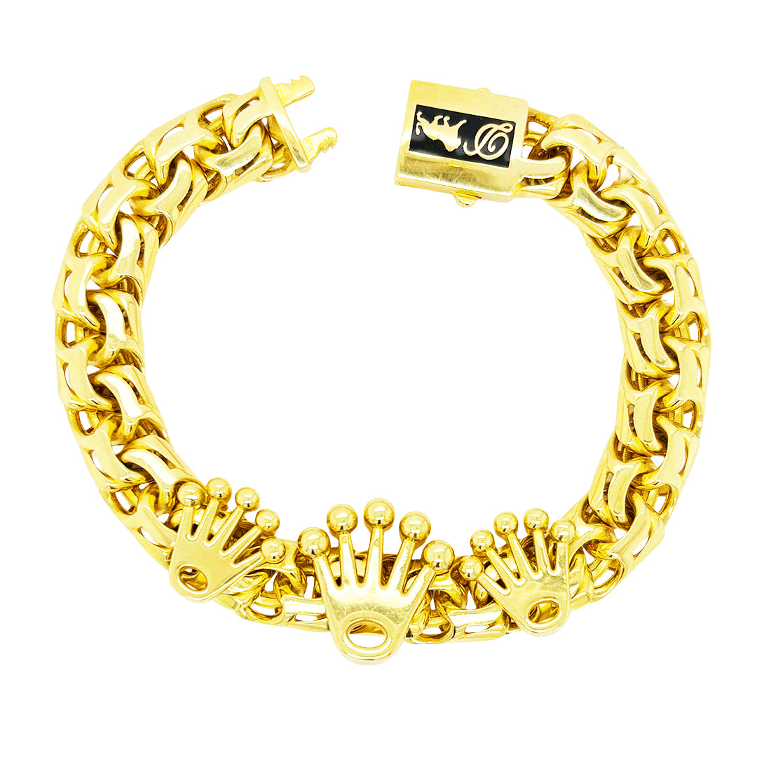 CUSTOM MADE SEMI SOLID CHINO BRACELET WITH THREE CROWN EMBLEMS 36.00 GM