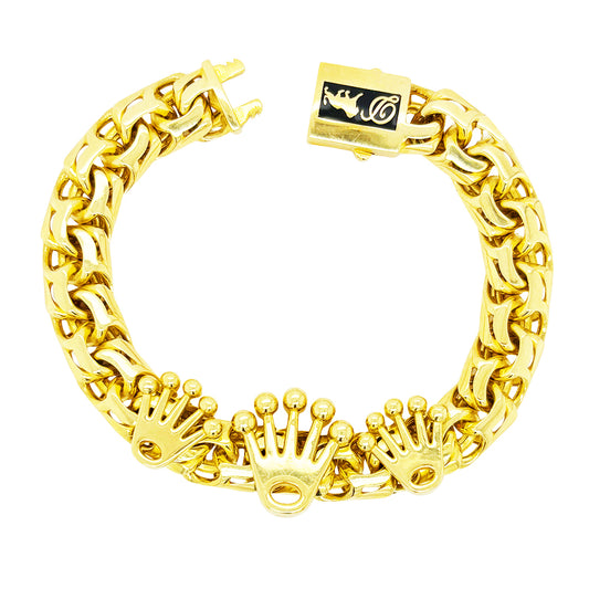 CUSTOM MADE SEMI SOLID CHINO BRACELET WITH THREE CROWN EMBLEMS 36.00 GM