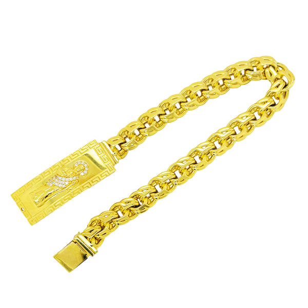 SEMI SOLID CHINO BRACELET WITH GREEK KEY AND SAINT JUDE WITH CLEAR STONES ON A PLATE ED0001840