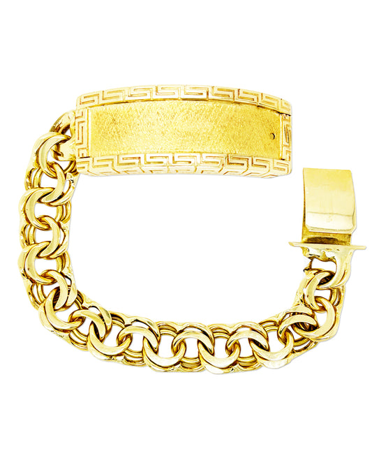 CHINO LINK BRACELET WITH GREEK KEY BORDER ON PLATE 98.60 GM