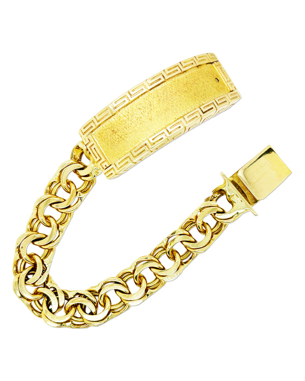 CHINO LINK BRACELET WITH GREEK KEY BORDER ON PLATE ED09860