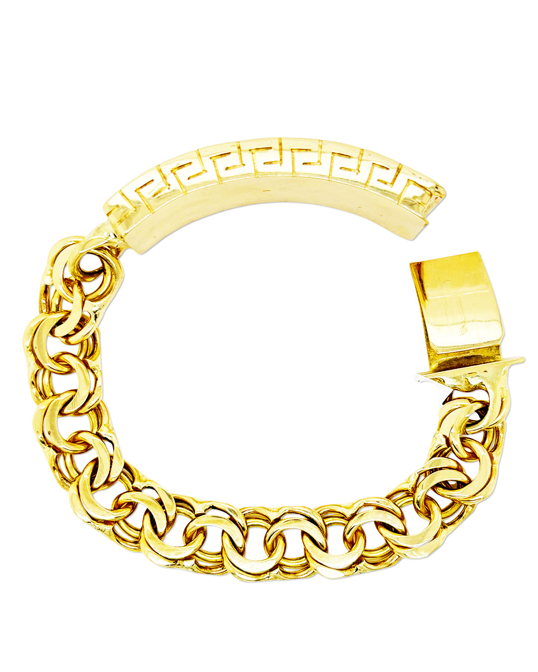 CHINO LINK BRACELET WITH GREEK KEY BORDER ON PLATE 98.60 GM