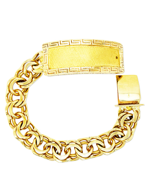 CHINO LINK BRACELET WITH GREEK KEY BORDER ON PLATE ED010090