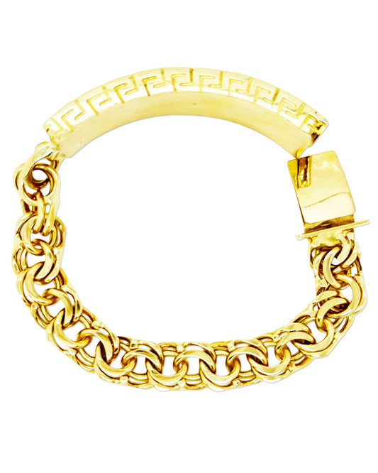 CHINO LINK BRACELET WITH GREEK KEY BORDER ON PLATE 89.00 GM