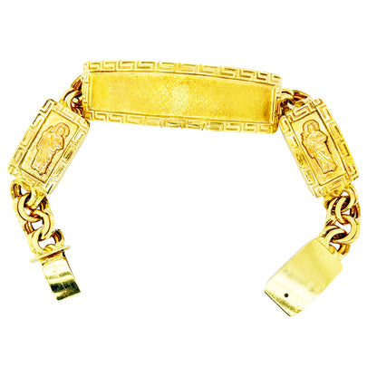 CHINO BRACELET WITH ST. JUDE ON TWO PLATES AND GREEK KEY BORDER ON ALL THREE PLATES, CENTER PLATE PLAIN ED07740