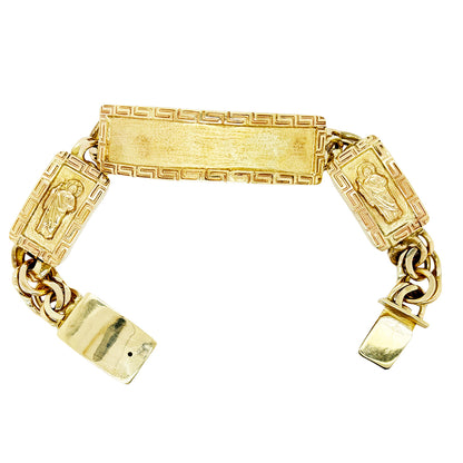 CHINO BRACELET WITH ST. JUDE ON TWO PLATES AND GREEK KEY BORDER ON ALL THREE PLATES, CENTER PLATE PLAIN ED007230