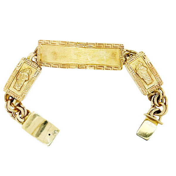 CHINO BRACELET WITH ST. JUDE ON TWO PLATES AND GREEK KEY BORDER ON ALL THREE PLATES, CENTER PLATE PLAIN ED007230