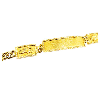 CHINO BRACELET WITH ST. JUDE ON TWO PLATES AND GREEK KEY BORDER ON ALL THREE PLATES, CENTER PLATE PLAIN ED05830