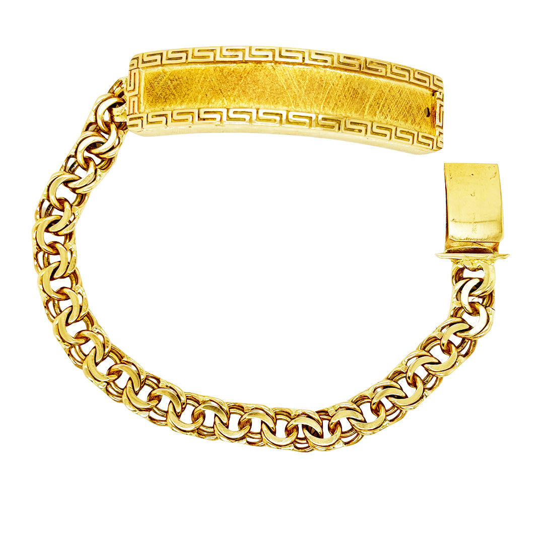 CHINO LINK BRACELET WITH GREEK KEY BORDER ON PLATE 37.20 GM