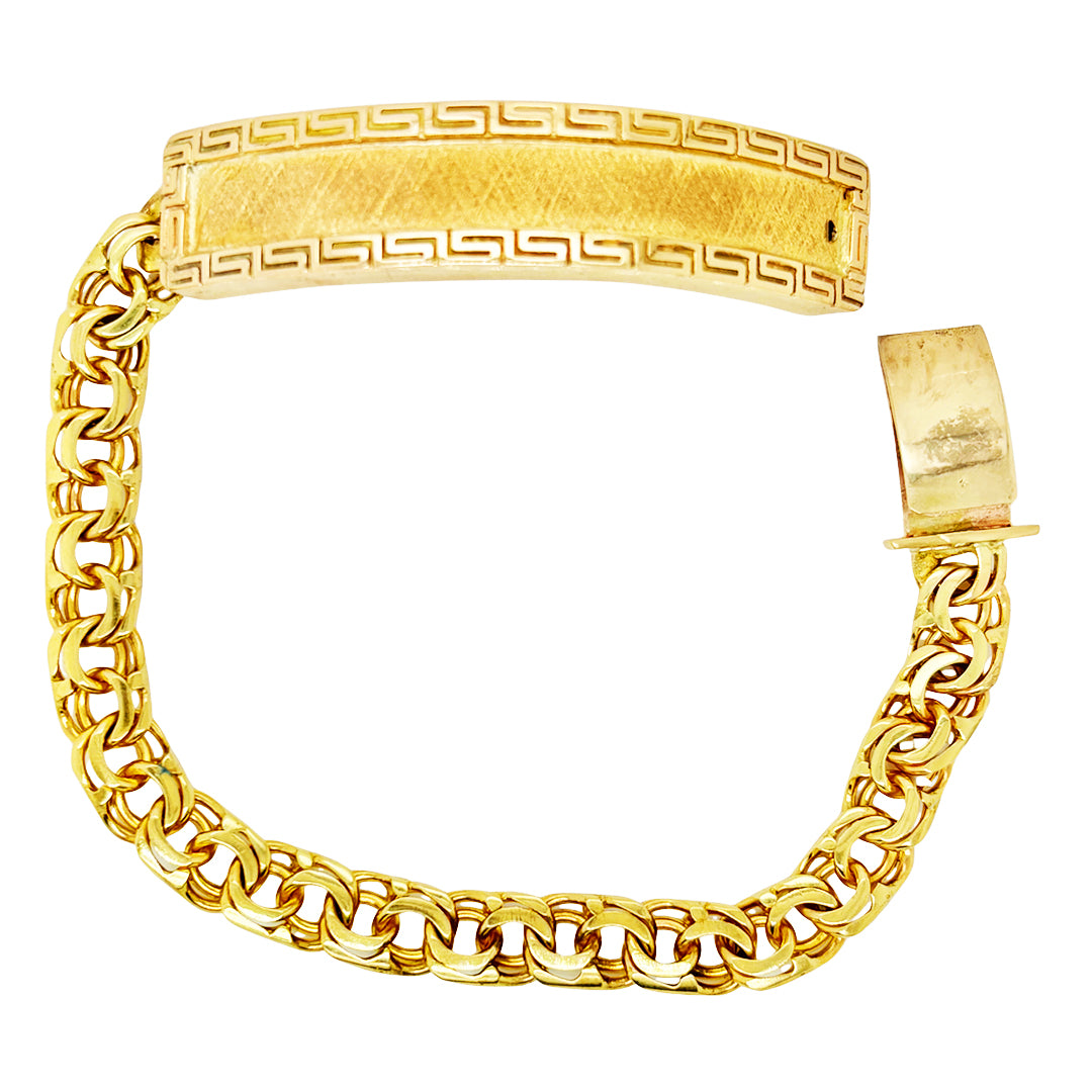 CHINO LINK BRACELET WITH GREEK KEY BORDER ON PLATE 26.90 GM
