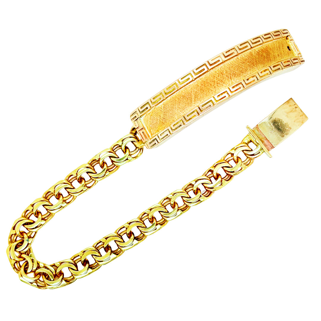 CHINO LINK BRACELET WITH GREEK KEY BORDER ON PLATE 26.90 GM