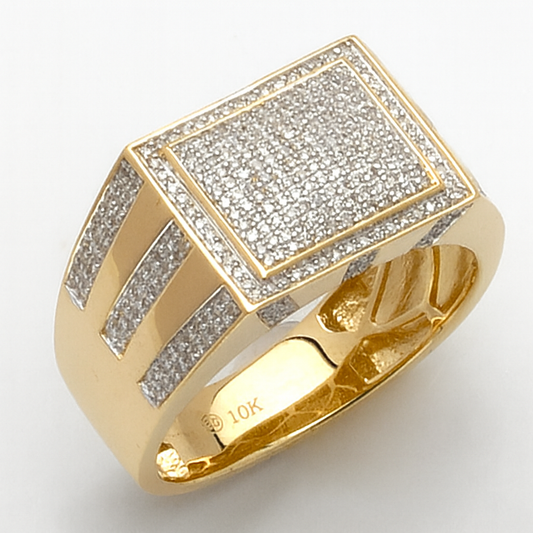 10KY 0.55CTW MICROPAVE DIAMOND MENS RECTANGLE FACE