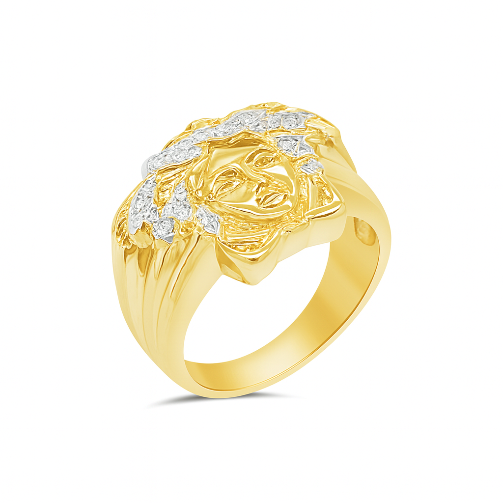 Diamond Designer Medusa Ring .25CTW Round Cut 10K Yellow Gold