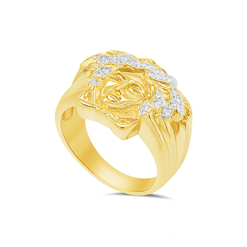 Diamond Designer Medusa Ring .25CTW Round Cut 10K Yellow Gold