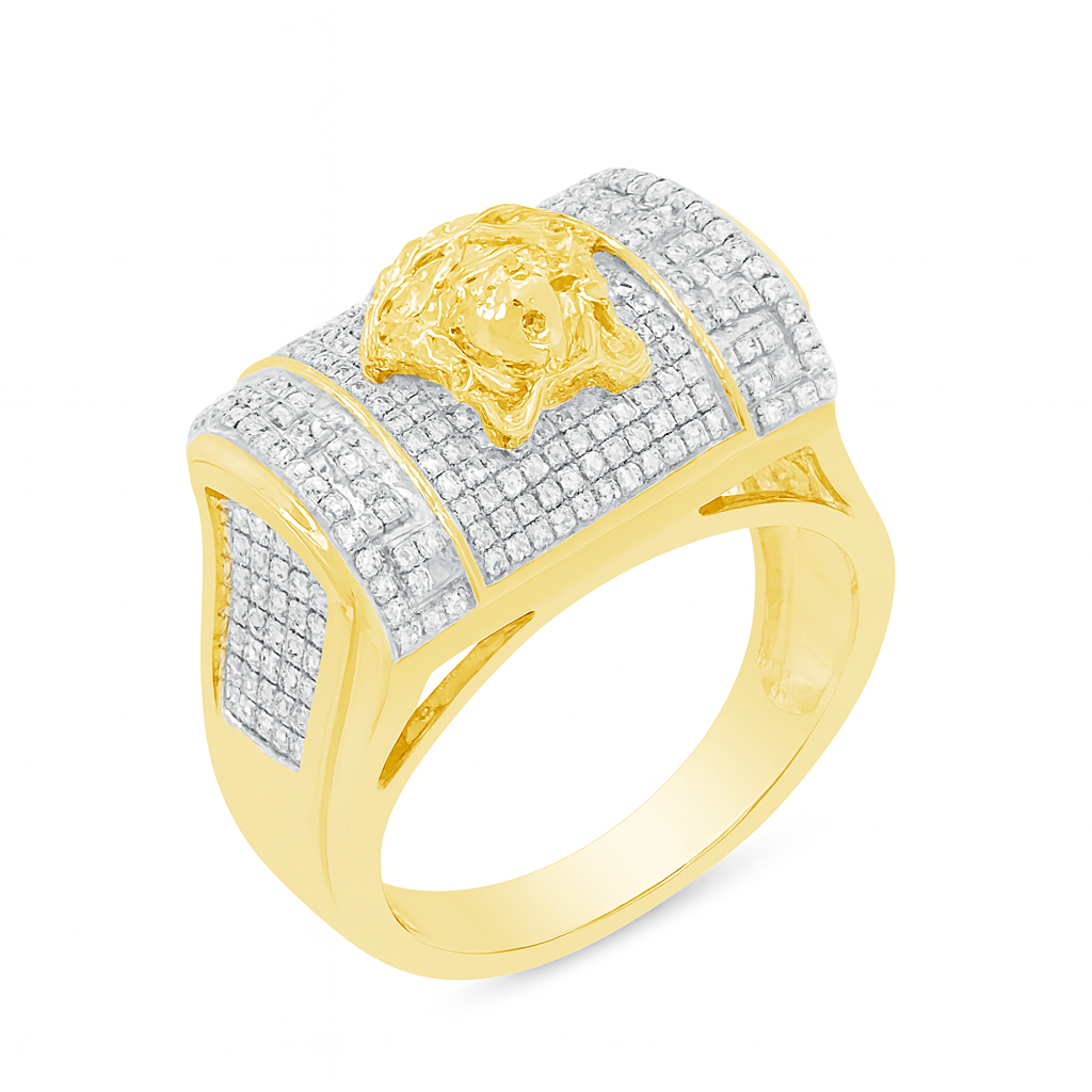 Diamond Designer Medusa Ring .27 CTW Round Cut 10K Yellow Gold